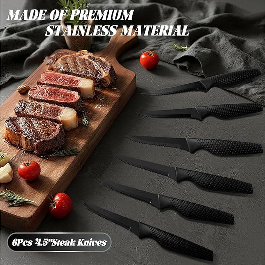 Knife Set, 20 Pcs Kitchen Knife set with block, Sharpener, Finger Guard, Brush, German Stainless Steel, Dishwasher Safe, Anti-slip Handle, Black