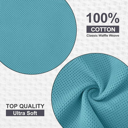 Kitinjoy 100% Cotton Kitchen Dish Cloths (12 X 12 Inches, Lake Blue),6 Pack Waffle Weave Ultra Soft Absorbent Dish Towels for Drying Dishes Quick Drying Kitchen Towels Dish Rags