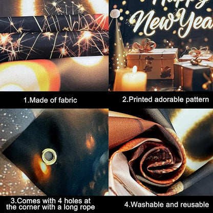 KatchOn, XtraLarge Happy New Year Banner - 72x44 Inch | NYE Backdrop for New Years Eve Party Supplies 2026 | Happy New Year Decorations 2026 | NYE Decorations 2026 | New Years Decorations