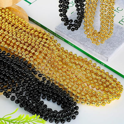 120 PCS New Years Beaded Necklace, 33 IN Mardi Gras Beads, Blackgold Mardi Gras Accessories, Bead Necklace Throw Beads Bulk for Party Parade New Years Eve Party Supplies Favors Decor