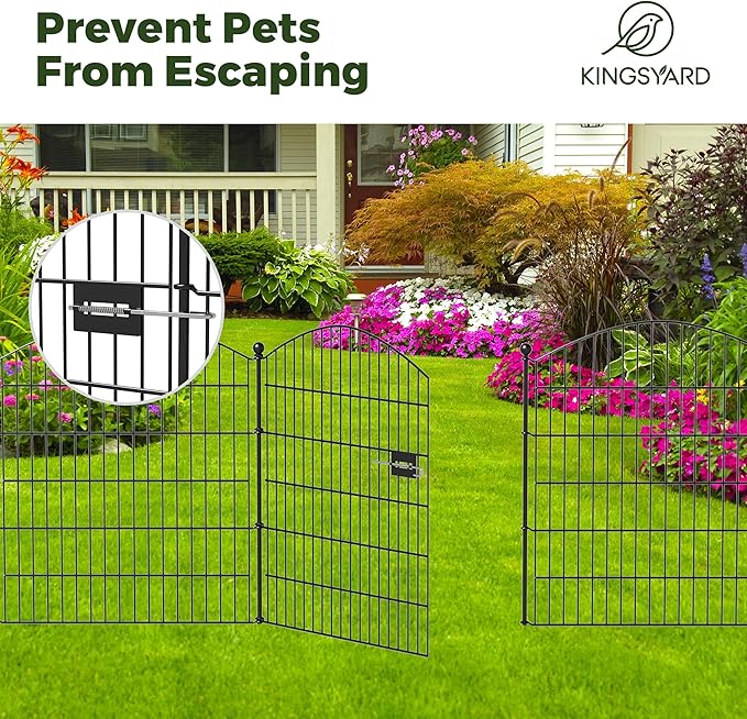 Kingsyard 23.3ft(L) x32in(H) Garden Fences with Gate, 10 Panels No Dig Decorative Outdoor Garden Fence Animal Barrier, Rustproof Garden Fencing and Borders for Dog, Rabbits, Temporary Fencing Stakes