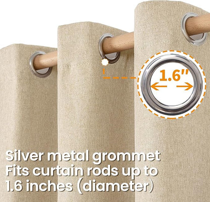 BGment Beige Linen Curtains 63 Inch Length for Bedroom, Boho Natural Burlap Light Filtering Thick Non See Through Window Drapes with Grommet for Living Room Farmhouse, 2 Panels, Each 52 Inch Wide