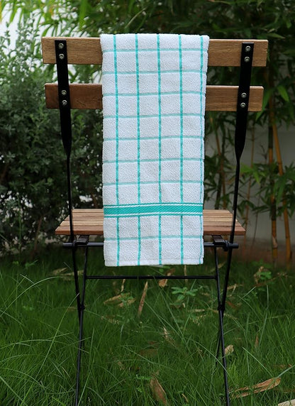 AMOUR INFINI Terry Cotton Kitchen Towels 4-Pack - Large 18 x 28 Inch, Absorbent & Soft Dish Towel with Hanging Loop, Washable Ideal for Cleaning, Drying (Teal)