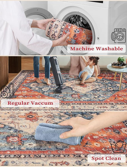 SERISSA Runner Rug for Hallways, 2'6"x12' Washable Non Slip Kitchen Runner Rug, Extra Long Boho Rug Ultra Soft Vintage Tribal Print Floor Carpet for Bedroom Hallway Entryway Bathroom Laundry Room
