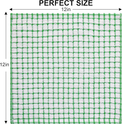 Kitinjoy Cotton 8 Pack Terry Kitchen Dish Cloths, 12 x 12 Inches Super Soft and Absorbent Dish Rags, Quick Drying Dish Towels for Washing Dishes, Green