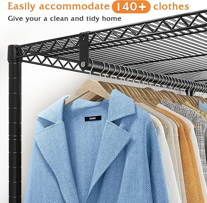 Raybee Clothing Rack with Wheels,Clothes Rack for Hanging Clothes,Portable Closet,2 Shelves,Black