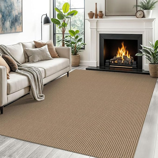 EARTHALL Woven Area Rugs 5x7 Ft Washable Living Room Rugs Non Slip Rubber Backed Dining Room Rug Braided Bedroom Rugs Indoor Floor Carpet for Living Room, Bedroom, Dining Room,Orange/Tan/Brown