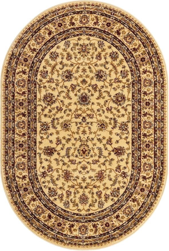 Rugs.com Aditi Collection Rug – 4' x 6' Oval Cream Low Rug Perfect for Living Rooms, Large Dining Rooms, Open Floorplans
