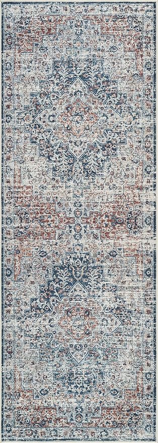 Bloom Rugs Caria Washable Non-Slip 12 ft Runner - Terracotta/Teal Traditional Runner for Entryway, Hallway, Bathroom, and Kitchen - Exact Size: 2'6" x 12'