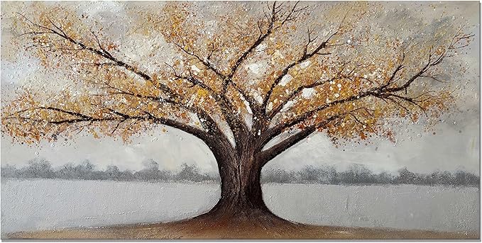 Alenoss 3D Modern Oil Painting on Canvas 24x48, Large Abstract Textured Tree Paintings Canvas Wall Art Home Decorations Framed Wall Art Pictures for Bedroom Living Room Wall Decor