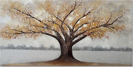 Alenoss 3D Modern Oil Painting on Canvas 24x48, Large Abstract Textured Tree Paintings Canvas Wall Art Home Decorations Framed Wall Art Pictures for Bedroom Living Room Wall Decor