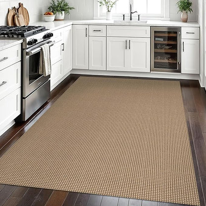 EARTHALL Woven Area Rugs 5x7 Ft Washable Living Room Rugs Non Slip Rubber Backed Dining Room Rug Braided Bedroom Rugs Indoor Floor Carpet for Living Room, Bedroom, Dining Room,Orange/Tan/Brown