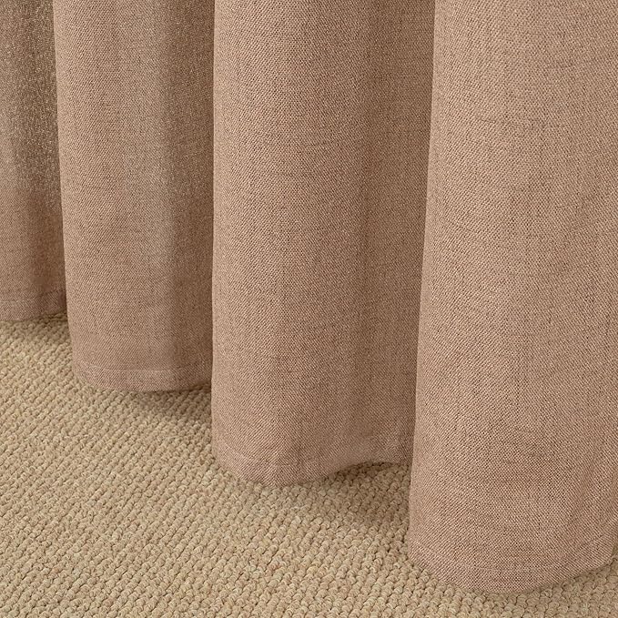 YoungsTex Extra Long Linen Curtains 102 Inch Length for Living Room, Light Filtering Drapes Semi Sheer with Bronze Grommet for Bedroom Farmhouse Country, Mocha, 2 Panels, 52 X 102 Inch