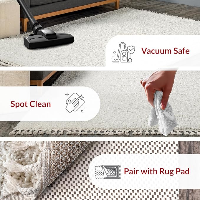 nuLOOM Neva Modern Tasseled Shag Accent Rug, 2x3, Ivory (Pack of 2)
