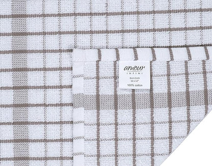 AMOUR INFINI Kitchen Dish Cloths Set of 8 - Ultra Soft, Highly Absorbent, Quick-Drying Terry Cotton Dishcloths 12"x12" Inch Wash & Cleaning Cloths for Kitchen & Dishwashing (Beige)