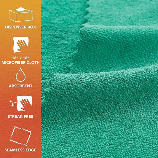 Arkwright Smart Rags in Box - (Bulk Case of 400) Lint Free, Large Microfiber Cleaning Cloth, Scratch & Streak-Free, Dispensable Wash Towels for Cars, Kitchen, and Window Glass, 16 x 16 in, Green