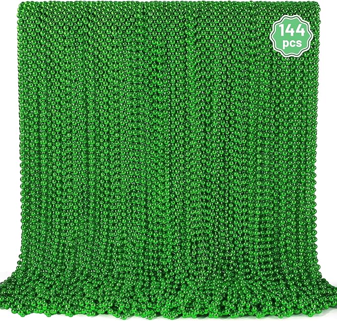 YAXINRUI 144 PCS St. Patricks Day Necklaces, Green Mardi Gras Christmas Bead Necklaces, 33" St. Patrick's Day Green Beads St. Patricks Day Accessories for Mardi Gras, St. Patricks Day Party Favors