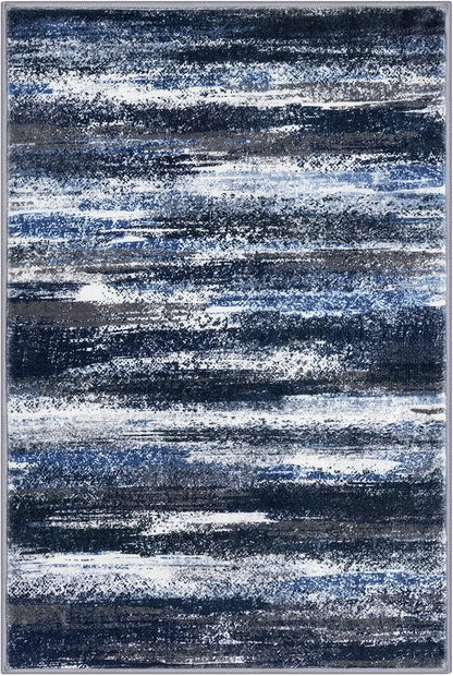 Modern Abstract Entryway Rug Indoor 2x3 Washable Rug Non-Slip Soft Small Area Rug Navy Blue Kitchen Mats Thin Print Faux Wool Floor Carpet Throw Rugs for Entrance Bedroom