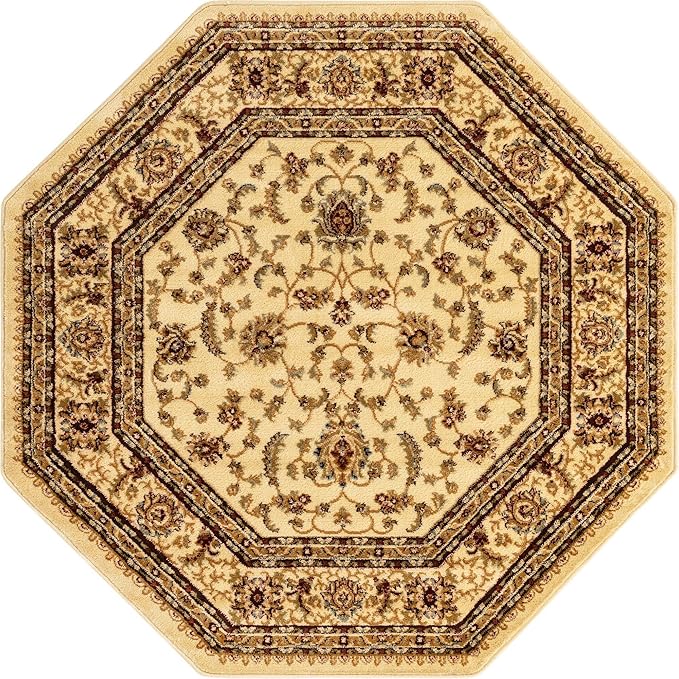 Rugs.com Aditi Collection Rug – 5' 3 Octagon Cream Low Rug Perfect for Living Rooms, Kitchens, Entryways