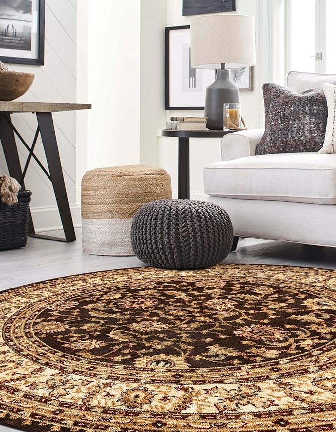 Rugs.com Aditi Collection Rug – 4 Ft Round Brown Medium-Pile Rug Perfect for Kitchens, Dining Rooms