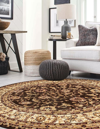 Rugs.com Aditi Collection Rug – 4 Ft Round Brown Medium-Pile Rug Perfect for Kitchens, Dining Rooms