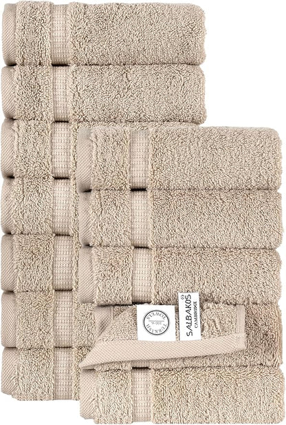 SALBAKOS 100% Turkish Cotton Washcloth Set of 12 13x13 inch | Heirloom Quality | Hotel & Spa Collection | Ultra Soft, Super Absorbent, Washcloth Towels | Made in Turkey (Taupe, 12 Washcloths)