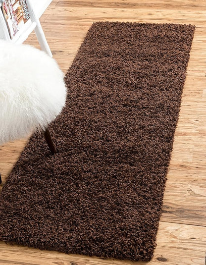 Unique Loom Solid Shag Collection Area Rug (2' 2" x 6' 5" Runner, Chocolate Brown)