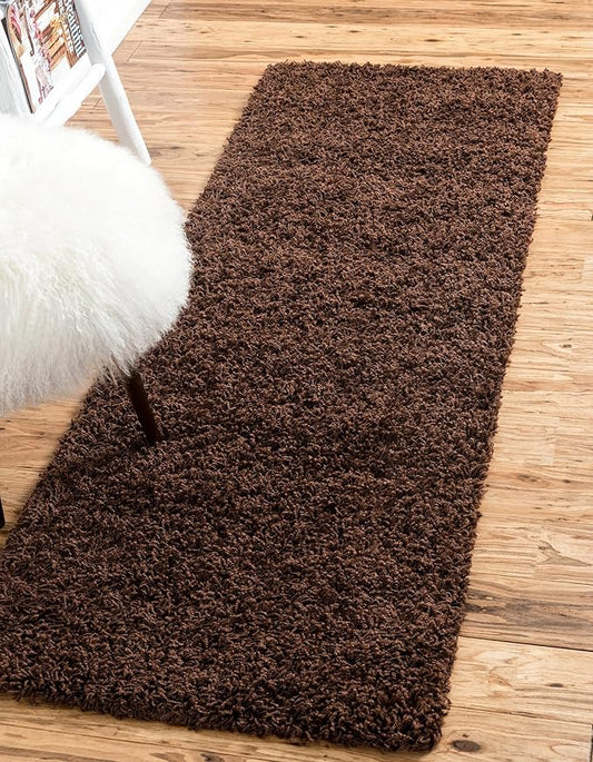 Unique Loom Solid Shag Collection Area Rug (2' 2" x 6' 5" Runner, Chocolate Brown)