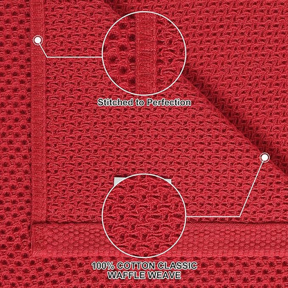 Homaxy 100% Cotton Kitchen Towels and Dishcloths Set, 12 x 12 Inches and 13 x 28 Inches, Set of 12 Bulk Kitchen Towels Set, Ultra Soft Absorbent Dish Cloths for Washing Dishes, Red