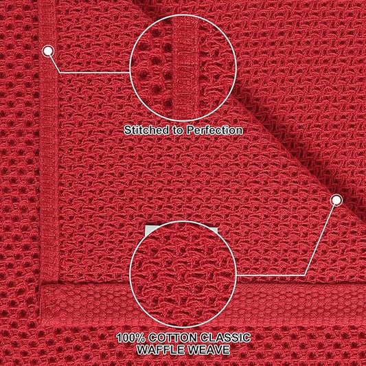 Homaxy 100% Cotton Kitchen Towels and Dishcloths Set, 12 x 12 Inches and 13 x 28 Inches, Set of 12 Bulk Kitchen Towels Set, Ultra Soft Absorbent Dish Cloths for Washing Dishes, Red