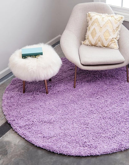 Unique Loom Solid Shag Collection Area Rug (5' 3" Round, Lilac)