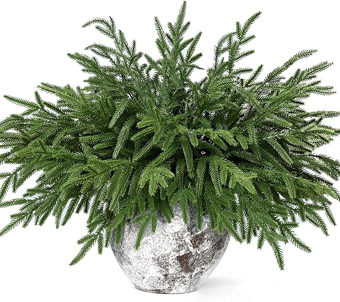 Waipfaru Christmas 12 Pcs Norfolk Pine Stems, 18 Inch Real Touch Artificial Norfolk Pine Branches, Christmas Greenery for DIY Cedar Garland, Indoor & Outdoor Xmas Holiday Home Decor