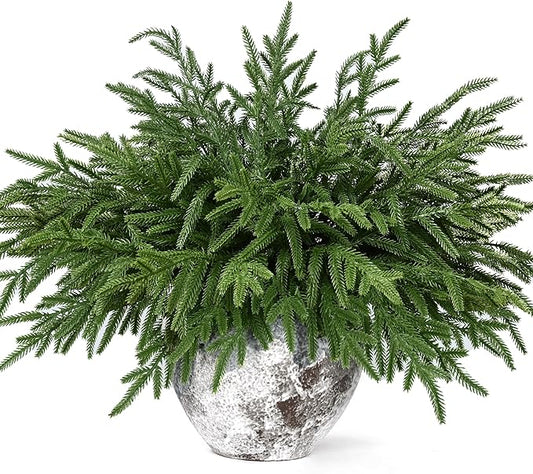 Waipfaru Christmas 12 Pcs Norfolk Pine Stems, 18 Inch Real Touch Artificial Norfolk Pine Branches, Christmas Greenery for DIY Cedar Garland, Indoor & Outdoor Xmas Holiday Home Decor