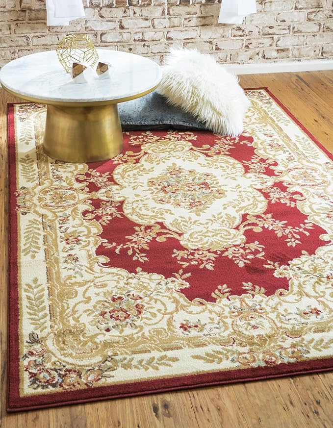 Rugs.com Chateau Collection Rug – 5x8 Red Medium-Pile Rug Perfect for Bedrooms, Dining Rooms, Living Rooms