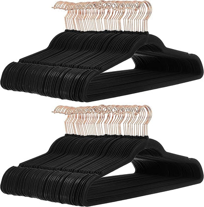 Amazon Basics Slim, Velvet, Non-Slip Suit Clothes Hangers, Black/Rose Gold - Pack of 100