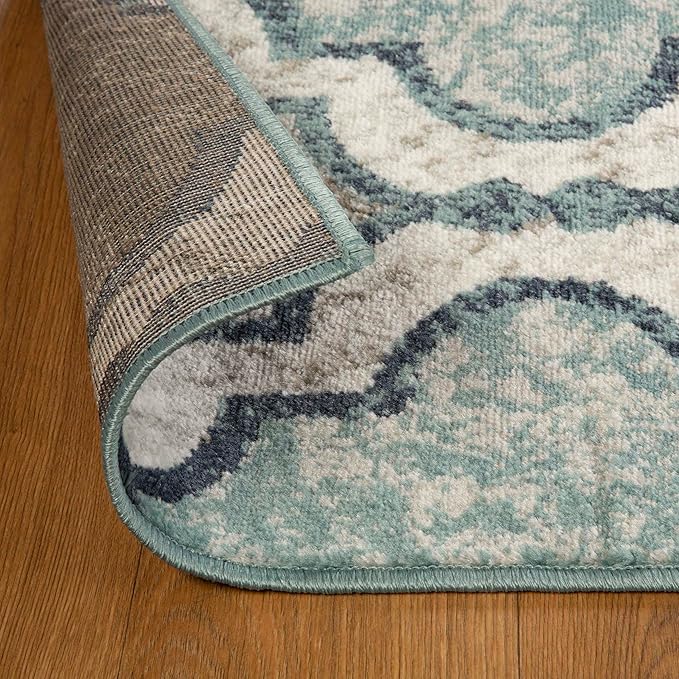 Superior Indoor Runner Rug, Jute Backing, Modern Plush Rugs for Hallway, Living, Dining Room, Office, Kitchen, Geometric Trellis Floor Decor, Viking Collection, 2' 7" x 8', Deep Royal