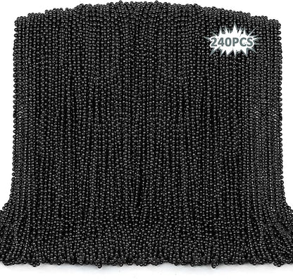 Black Beads, 240PCS New Years Eve Black Necklaces Accessories, 33" Mardi Gras Beads Necklace Costume Bulk, Festival Parade Throw for Halloween Wedding Party Events Supplies Decorations