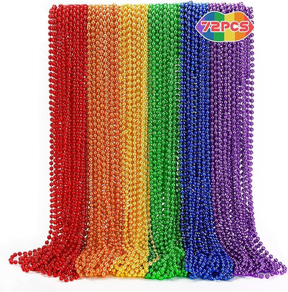 72PCS Pride Beads Stuff, Pride LGBTQ Bead Necklace Accessories Bulk, Metallic 6 Kinds of Rainbow Bead Necklace, Gay Lesbian LGBT Beads Costumes Decorations for Parade Throws Party Favors