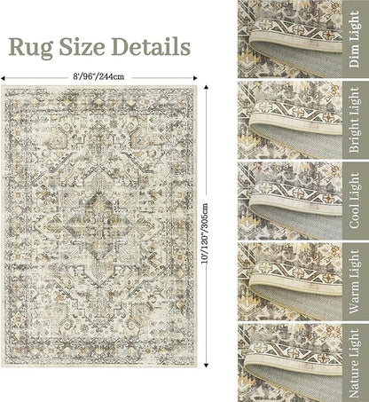 zesthome 8x10 Area Rugs for Living Room,Non-Slip Backing Washable Rugs,Vintage Large Area Rug，Stain Resistant Home Decor Rug (Beige/Brown,8'x10')