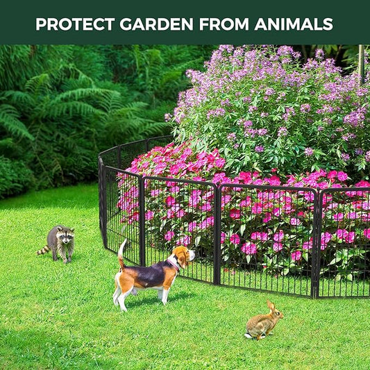 FXW Garden Fence Outdoor for The Yard – 45in(H) x 18.2ft(L) Heavy Duty Metal Animal Barrier for Dog and Rabbit, Decorative Dog Fence, 8 Panels, Black