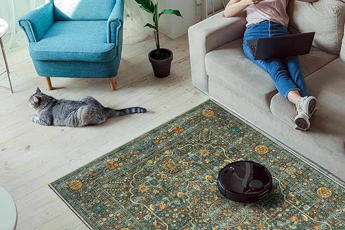 Keen Home Design 10x14 Rug - Machine Washable Area Rug with Non-Slip Backing, Ideal for Living Room, Dining Room, Bedroom - Vintage, Easy Clean, Durable, Low Pile Rug - (9'7" x 14')