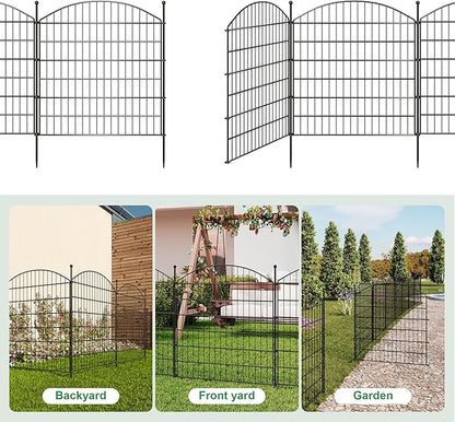 32 in(H) x24 Ft(L) No Dig Heavy Duty Metal Fence - 10 Panels Thick Rust-Resistant Decorative Fence Posts for Yard Security, Garden, Lawn, Farm and Poultry (Black)