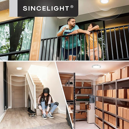 SINCELIGHT PIR Motion Sensor 18W LED Ceiling Light (Φ9''/220mm), Automatically ON/Off, Movement Activated, Dual Mode Turnable, Cool White 6000K, Surface/Flush Mount for Hallway,Porch, Pack of 1