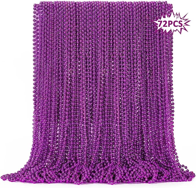 72PCS Mardi Gras Beads, Purple Bead Necklace Party Favors, 33" Beaded Necklaces Bulk, Festival Parade Throw Accessories for Halloween Mardi Gras Wedding Birthday Celebrations Decorations