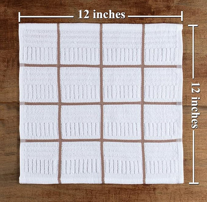 Sticky Toffee Cotton Dishcloths Set of 8, Brown and White, 12 x 12 in, Absorbent Reusable Tea Towels and Cleaning Cloths, Oeko-Tex Cotton