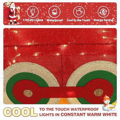 5FT Light-Up Christmas Train Decor with 170 LED Lights, 3D Pre-Lit Train Set with Gift Box and Christmas Tree for Xmas Decoration, Freestanding Glittered Holiday Display for Outdoor, Indoor
