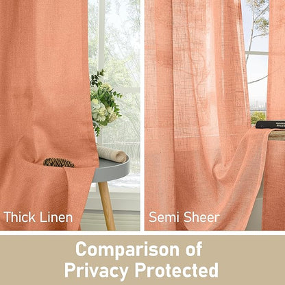 LAMIT Terracotta Linen Curtains for Bedroom, Grommet Thermal Insulated Soft Curtains Boho Light Filtering Panels for Living Room/Outdoor/French Door, 2 Panels, W60 x L84