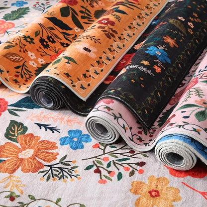 Rugcomf Door Mat Indoor Entrance 2x3 Rug Machine Washable Boho Floral Small Area Rug Non-Slip Low Pile Throw Rugs for Entryway, Kitchen, Front Door Indoor Entrance, Entry, Kids Room (Red)