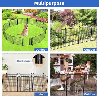 ADAVIN Garden Fence with Gate 36 in(H)×31 Ft(L) 14 Panels, Camping Fence, Tall Animal Barrier Fence, Pet Fences for Dogs Outside, Black Metal Decorative Garden Fencing, Flower Bed Fencing