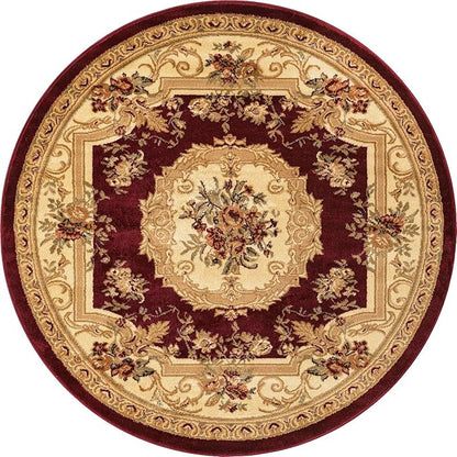 Unique Loom Versailles Collection Traditional Classic Floral Motif Area Rug (5' 0 x 5' 0 Round, Burgundy/Ivory)